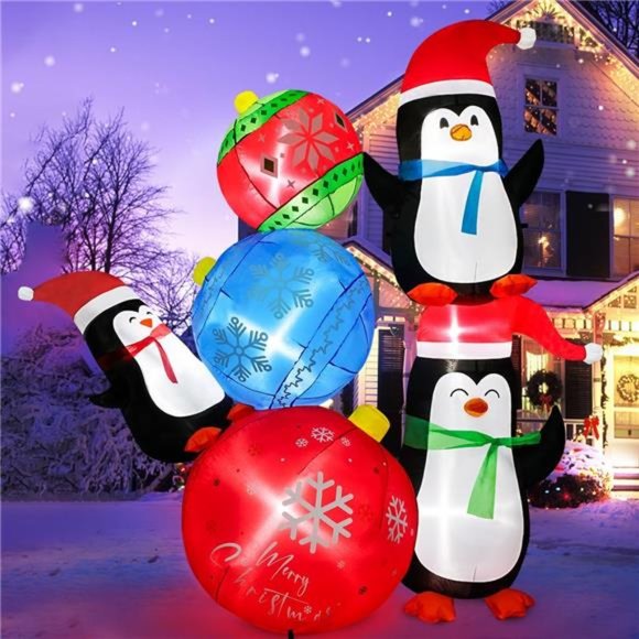 Holiday 65ft Christmas Inflatable Balls And Penguins Blow Up Yard W